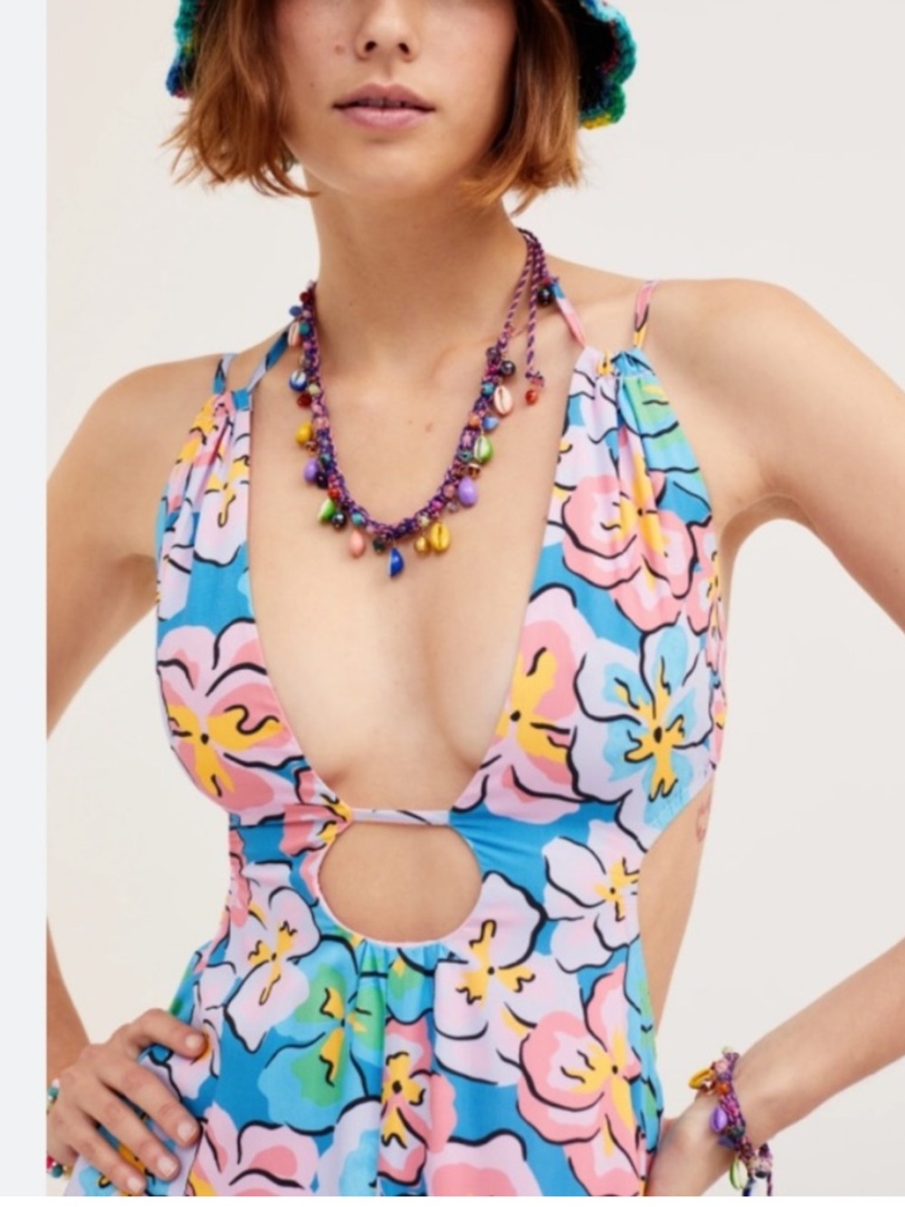 NWOT For Love & Lemons Yasmin Open Back Floral Cut Out Plunge Maxi Dress Size M